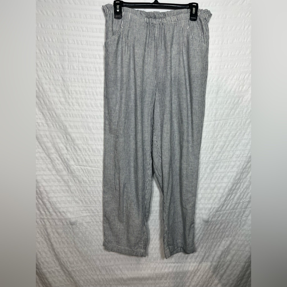 Caslon Women’s Blue and White striped Pull-on Linen Laugenlook Pants Size Medium